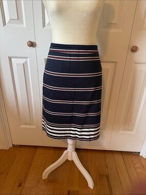 Striped Navy Pencil Skirt with Red and White Accents